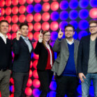 The 5 Founders of Holo-Light in Innsbruck pointing their fingers up