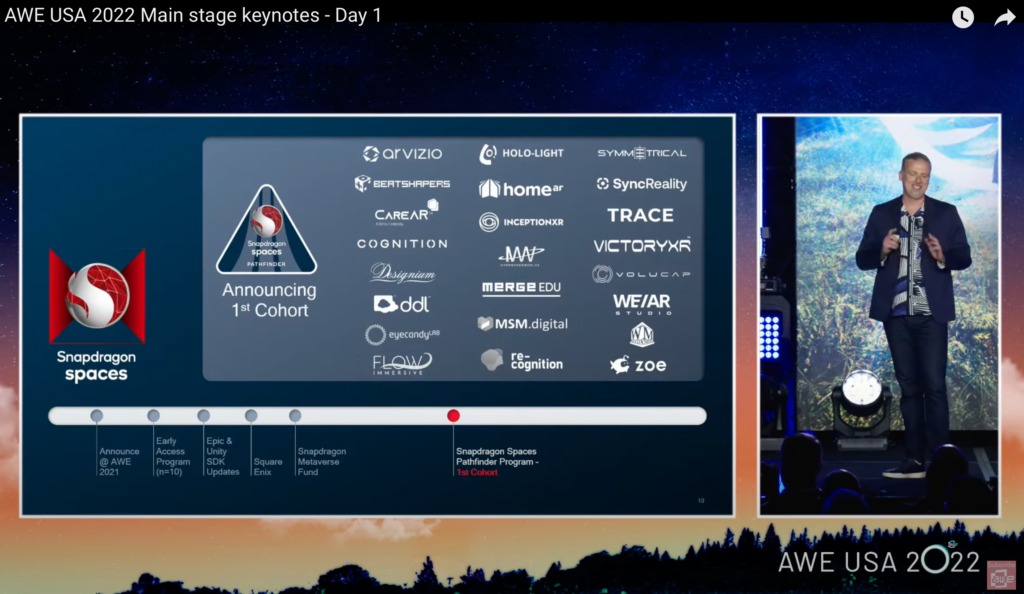 Hugo Swart, General Manager of Qualcomm’s XR Business Group, announcing the first cohort of the Pathfinder program at AWE 2022. 